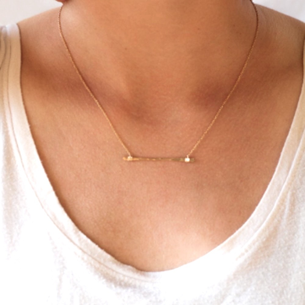 Hand Hammered 14K Gold Bar Necklace